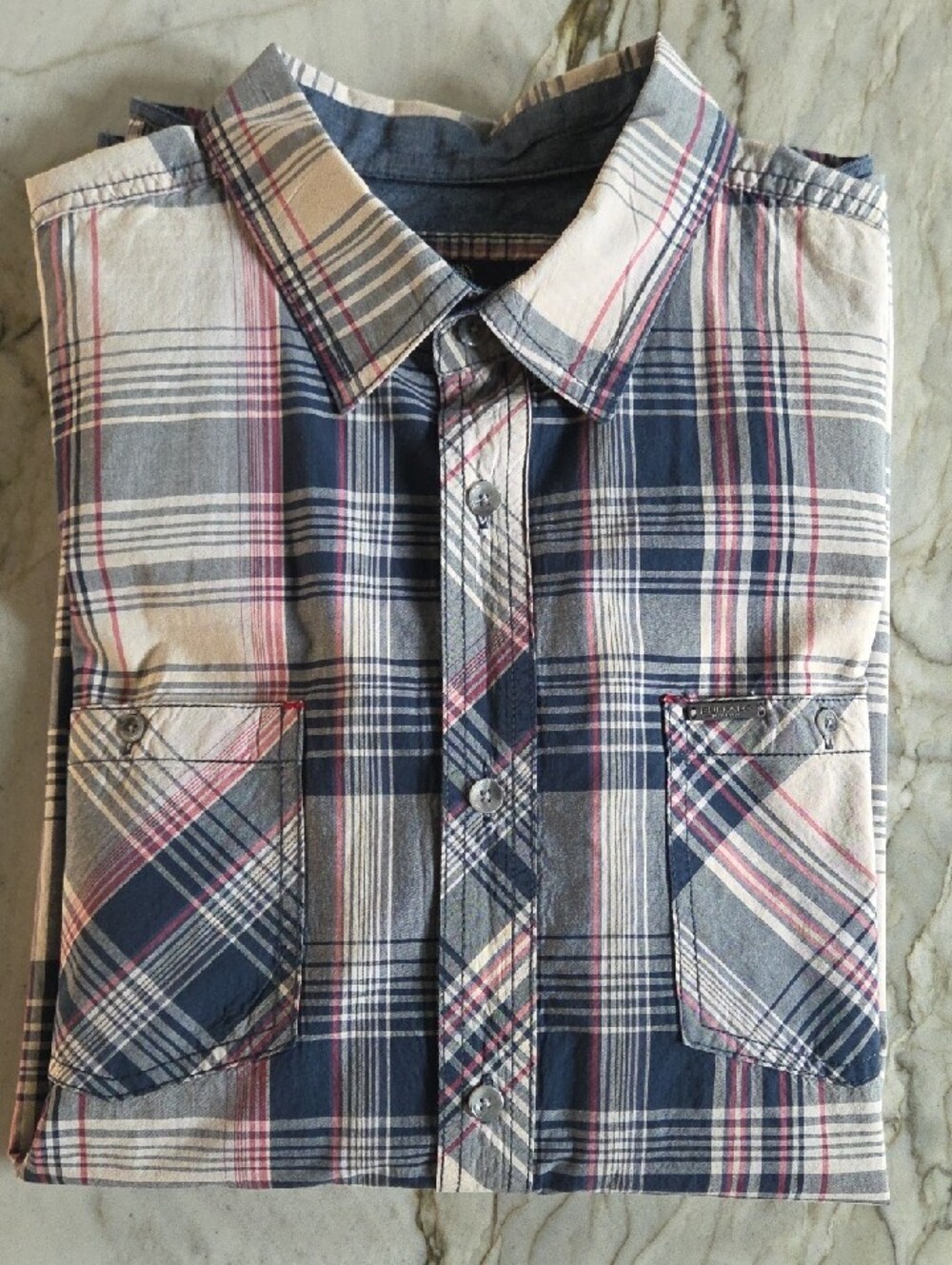 Buffalo David Bitton Navy, White and Red Plaid Long-sleeve Button-Down Shirt